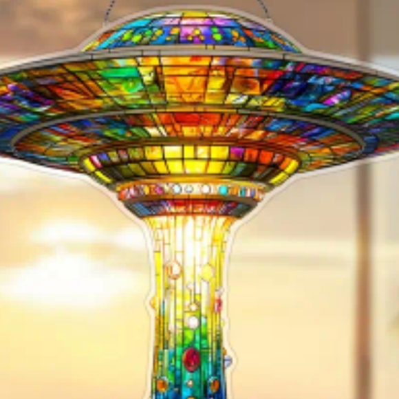 ๐ธUFO Saucer Spaceship Acrylic Stained Glass Style Hanging 2D SunCatcher (OS)๐ฝ - Picture 7 of 8